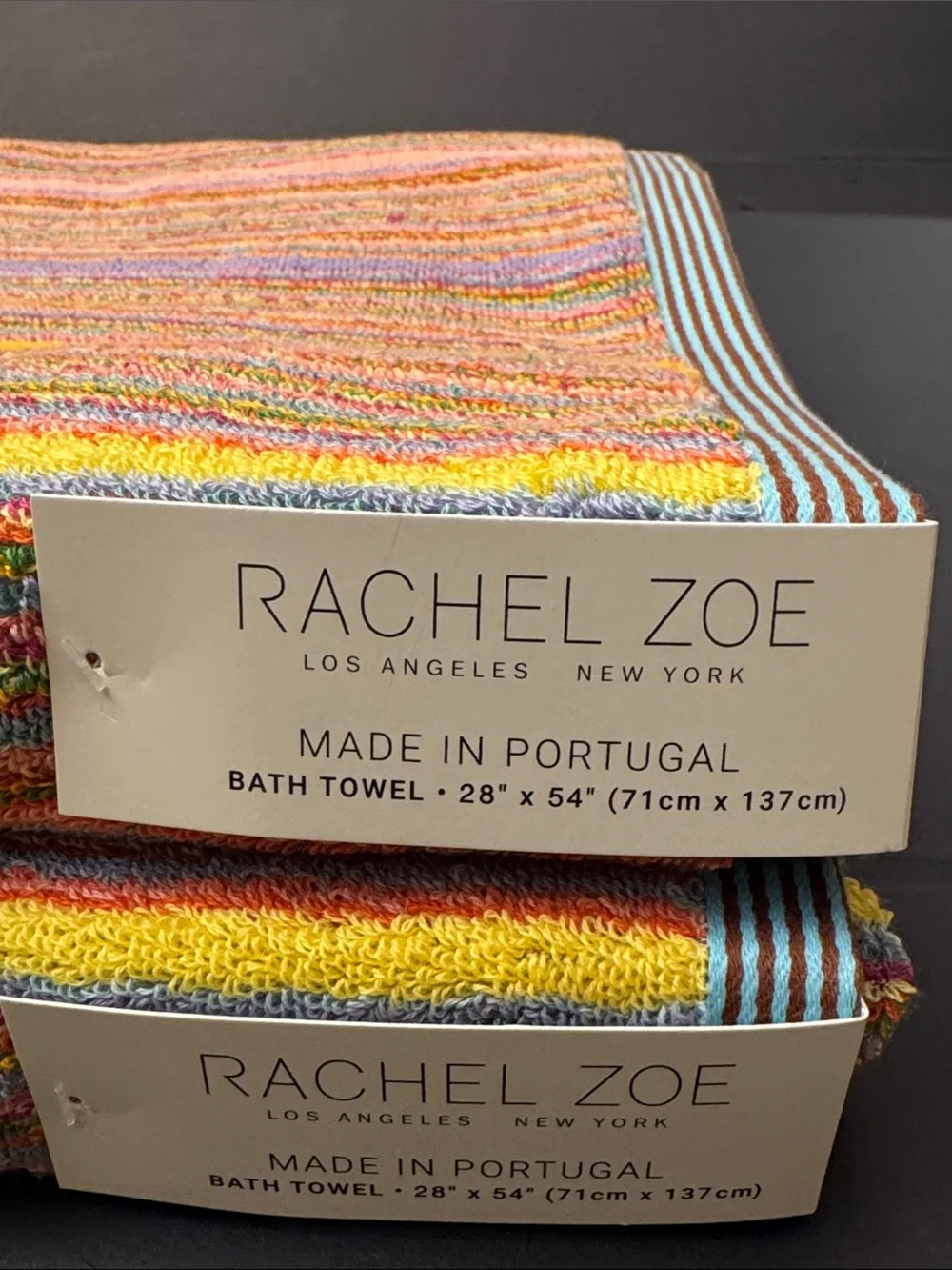4pc RACHEL ZOE Rainbow Stripe Bath Towel Set - Made in Portugal - Multi
